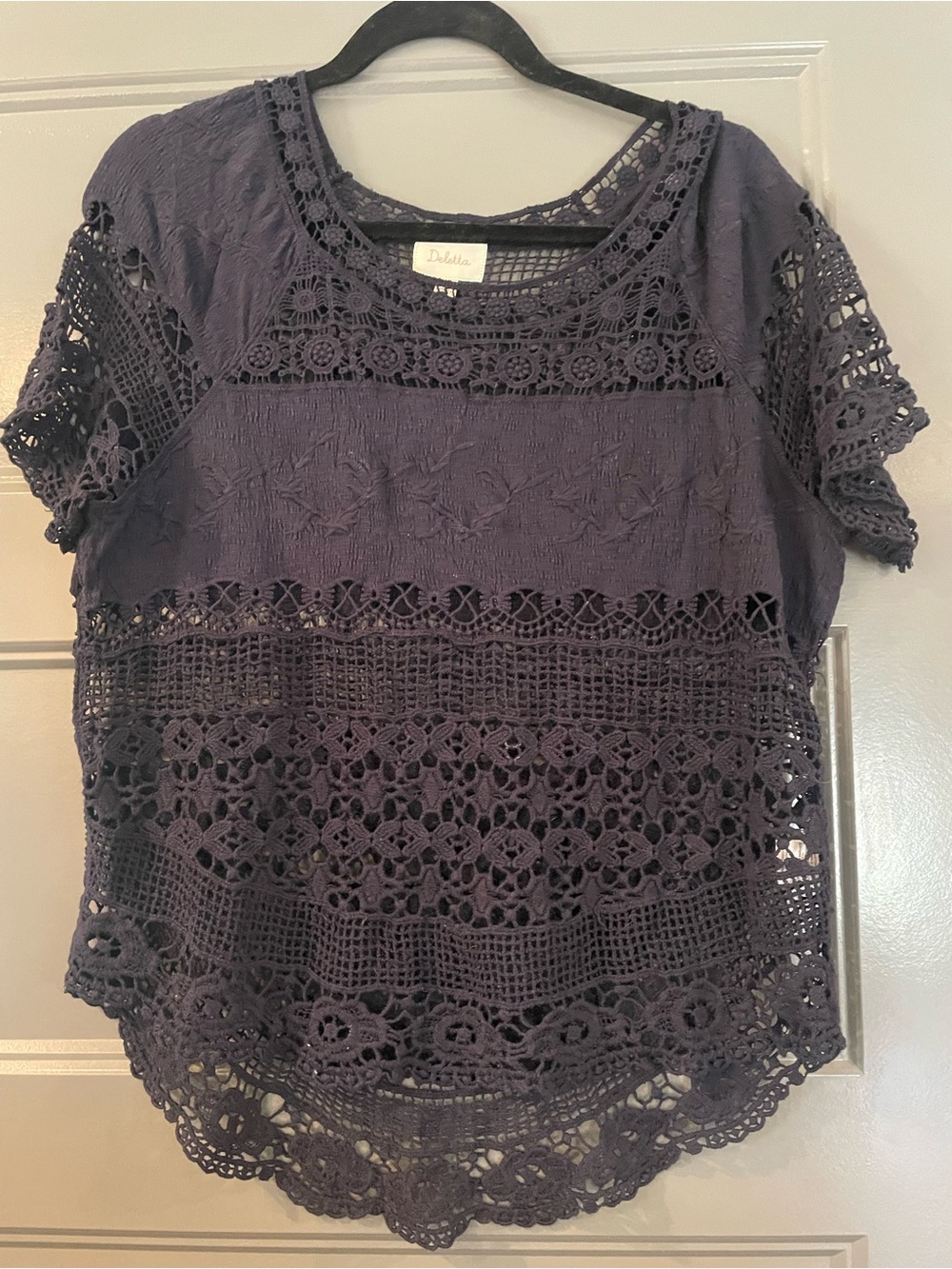 Deletta delicate navy Crochet Lace cotton Blouse top M anthropologie